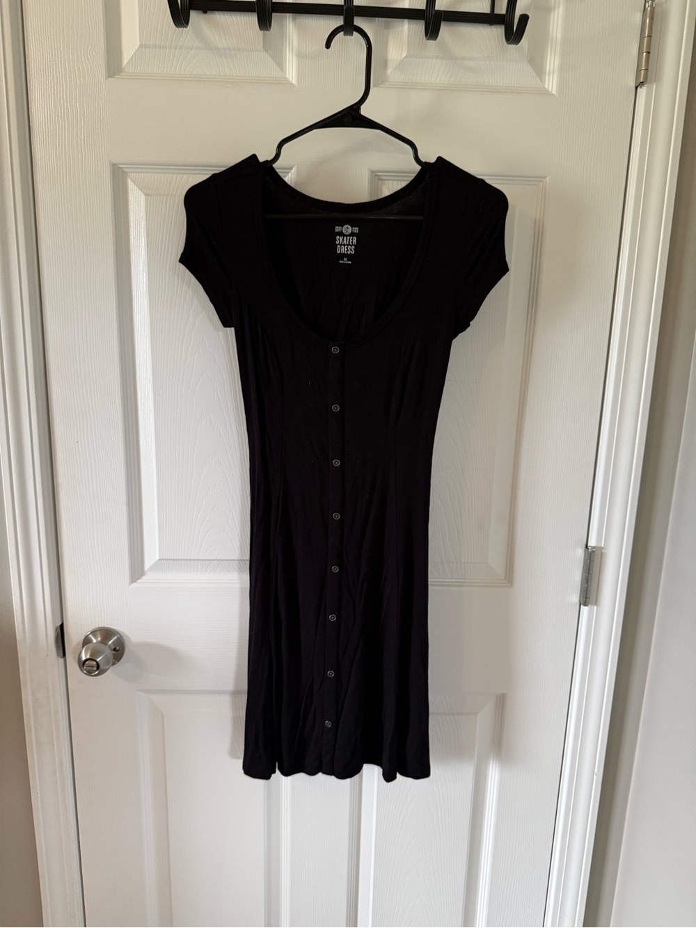 SO Black Scoop-Neck Button-Front Mini Dress